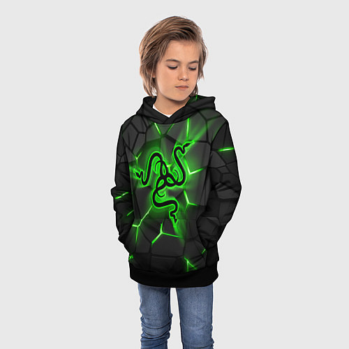 Детская толстовка Razer neon logo / 3D-Черный – фото 3