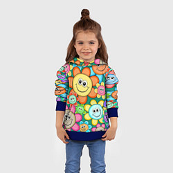 Толстовка-худи детская Ромашки - смайлы, цвет: 3D-синий — фото 2