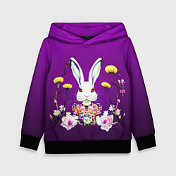 Толстовка-худи детская Кролик с одуванчиками, цвет: 3D-черный