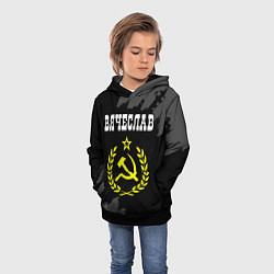 Толстовка-худи детская Вячеслав и желтый символ СССР со звездой, цвет: 3D-черный — фото 2
