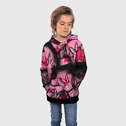 Толстовка-худи детская Новогодние игрушки зайки и звезды, цвет: 3D-черный — фото 2