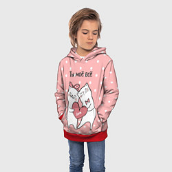 Толстовка-худи детская Котята с сердечком - ты моё всё, цвет: 3D-красный — фото 2