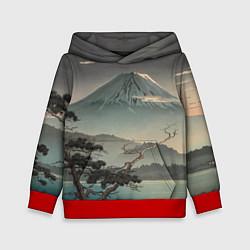 Толстовка-худи детская Великий вулкан Фудзияма, цвет: 3D-красный