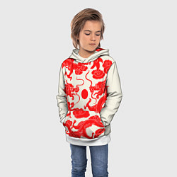 Толстовка-худи детская Японские красные драконы, цвет: 3D-белый — фото 2