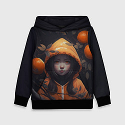 Толстовка-худи детская Девочка в оранжевой толстовке, цвет: 3D-черный