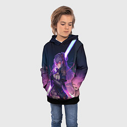 Толстовка-худи детская Cyber girl in purple light, цвет: 3D-черный — фото 2