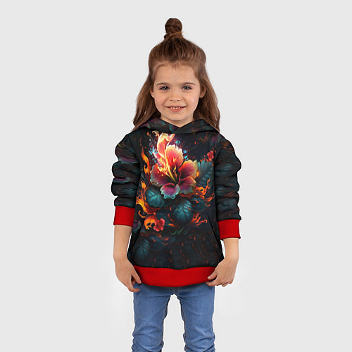 Детская толстовка Огненный цветок на темном фоне / 3D-Красный – фото 4