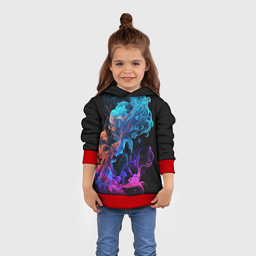 Детская толстовка Неоновый цветной дым на черном фоне / 3D-Красный – фото 4