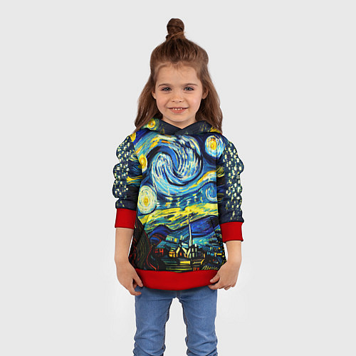 Детская толстовка Винсент ван Гог, звездная ночь / 3D-Красный – фото 4