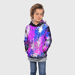 Толстовка-худи детская Разбрызганная фиолетовая краска - темный фон, цвет: 3D-меланж — фото 2