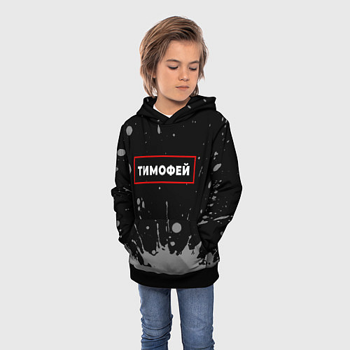Детская толстовка Тимофей - в красной рамке на темном / 3D-Черный – фото 3
