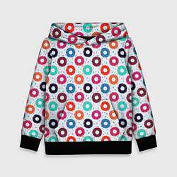Толстовка-худи детская Пончики на светлом фоне, цвет: 3D-черный
