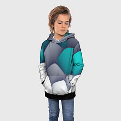 Толстовка-худи детская Серо-бело-синий каменный паттерн, цвет: 3D-черный — фото 2
