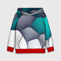 Толстовка-худи детская Серо-бело-синий каменный паттерн, цвет: 3D-красный