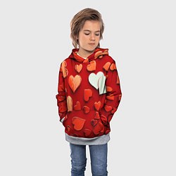 Толстовка-худи детская Красные сердца на красном фоне, цвет: 3D-меланж — фото 2