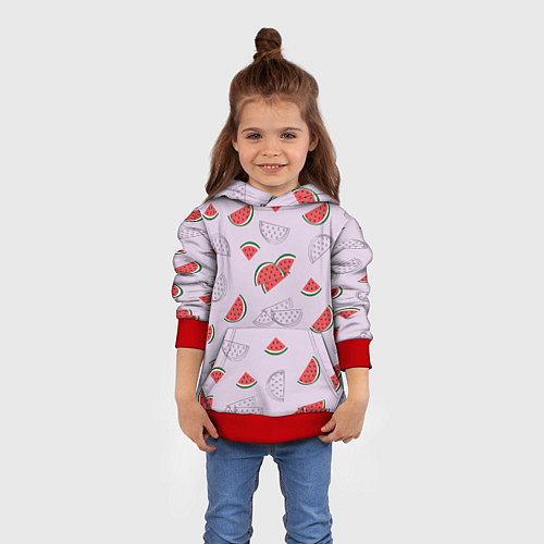 Детская толстовка Узор из кусочков арбуза на сиреневом фоне / 3D-Красный – фото 4