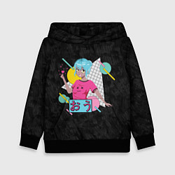 Толстовка-худи детская Веселая и приветливая аниме девушка с голубыми вол, цвет: 3D-черный