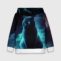 Толстовка-худи детская Нейрокот в голубом дыму, цвет: 3D-белый