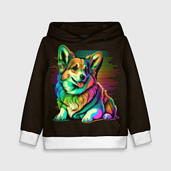 Толстовка-худи детская Неоновый корги, цвет: 3D-белый