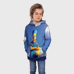 Толстовка-худи детская Барт Симпсон - космический мальчик - нейросеть, цвет: 3D-синий — фото 2