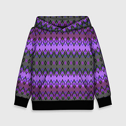 Толстовка-худи детская Серо-фиолетовый этнический геометрический узор, цвет: 3D-черный