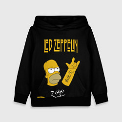 Толстовка-худи детская Led Zeppelin Гомер Симпсон рокер, цвет: 3D-черный