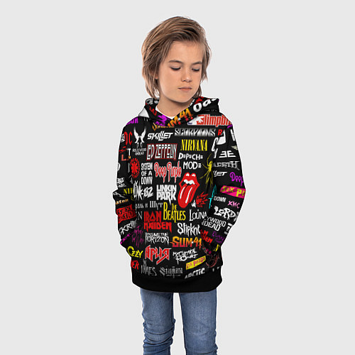 Детская толстовка Логотипы рок групп цветные / 3D-Черный – фото 3