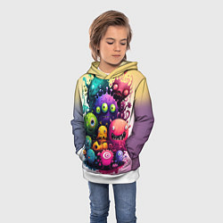 Толстовка-худи детская Веселые монстры из краски, цвет: 3D-белый — фото 2
