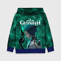 Толстовка-худи детская Сяо на фоне воздушных частиц, цвет: 3D-синий