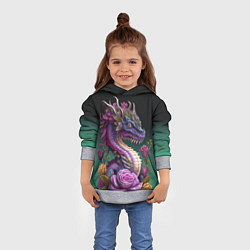 Толстовка-худи детская Неоновый дракон с цветами, цвет: 3D-меланж — фото 2