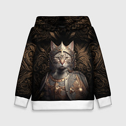 Толстовка-худи детская Кот в доспехах, цвет: 3D-белый