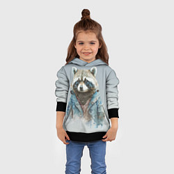 Толстовка-худи детская Енот в пальто, цвет: 3D-черный — фото 2