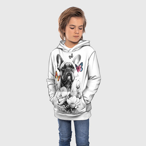 Детская толстовка Французский бульдог и бабочки / 3D-Белый – фото 3