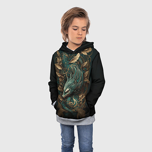 Детская толстовка Изумрудный Дракон Irezumi / 3D-Меланж – фото 3