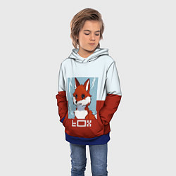 Толстовка-худи детская Пиксельная лиса с надписью fox, цвет: 3D-синий — фото 2
