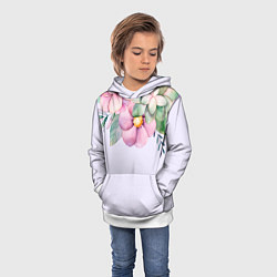 Толстовка-худи детская Пастельные цветы акварелью - наверху, цвет: 3D-белый — фото 2