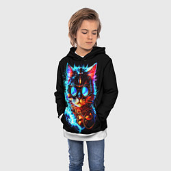 Толстовка-худи детская Светящийся кот стимпанк, цвет: 3D-белый — фото 2