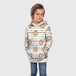 Толстовка-худи детская Лев и якори: полосы - паттерн, цвет: 3D-белый — фото 2
