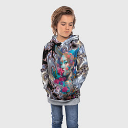 Толстовка-худи детская Japanese beauty - irezumi, цвет: 3D-меланж — фото 2