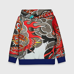 Толстовка-худи детская Иредзуми: дракон в дыму, цвет: 3D-синий
