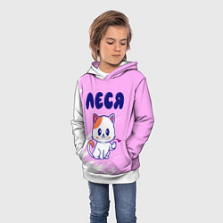 Толстовка-худи детская Леся кошечка с сердечком, цвет: 3D-белый — фото 2