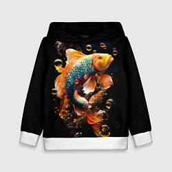 Толстовка-худи детская Золотая рыбка с изумрудной чешуей, цвет: 3D-белый
