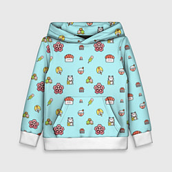 Толстовка-худи детская Паттерн - японская еда, цвет: 3D-белый