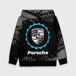 Толстовка-худи детская Porsche в стиле Top Gear со следами шин на фоне, цвет: 3D-черный