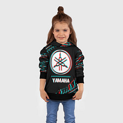 Толстовка-худи детская Значок Yamaha в стиле glitch на темном фоне, цвет: 3D-черный — фото 2