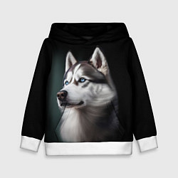 Толстовка-худи детская Собака Хаски с голубыми глазами, цвет: 3D-белый