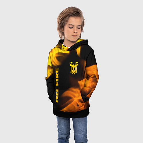 Детская толстовка Free Fire - gold gradient: надпись, символ / 3D-Черный – фото 3