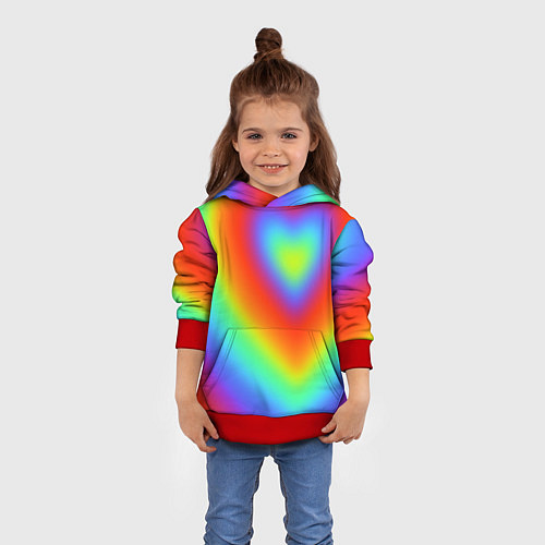 Детская толстовка Сердце - радужный градиент / 3D-Красный – фото 4