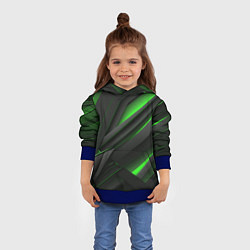 Толстовка-худи детская Черно-зеленые объемные полосы, цвет: 3D-синий — фото 2