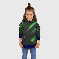 Толстовка-худи детская Черно-зеленые объемные полосы, цвет: 3D-синий — фото 2